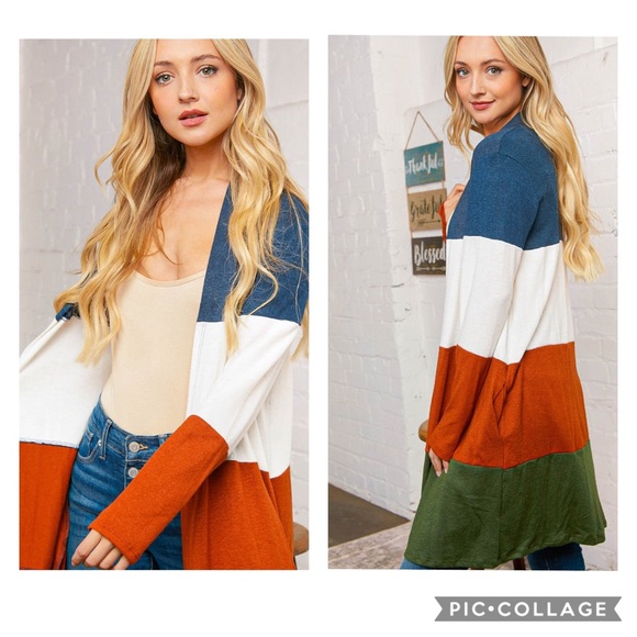 Sweaters - Color Block Cardigan